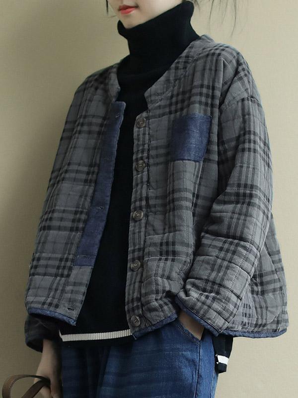 Plaid Loose Casual Quilted Coat