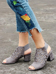 Gray Hollow Chunky Mid Heels