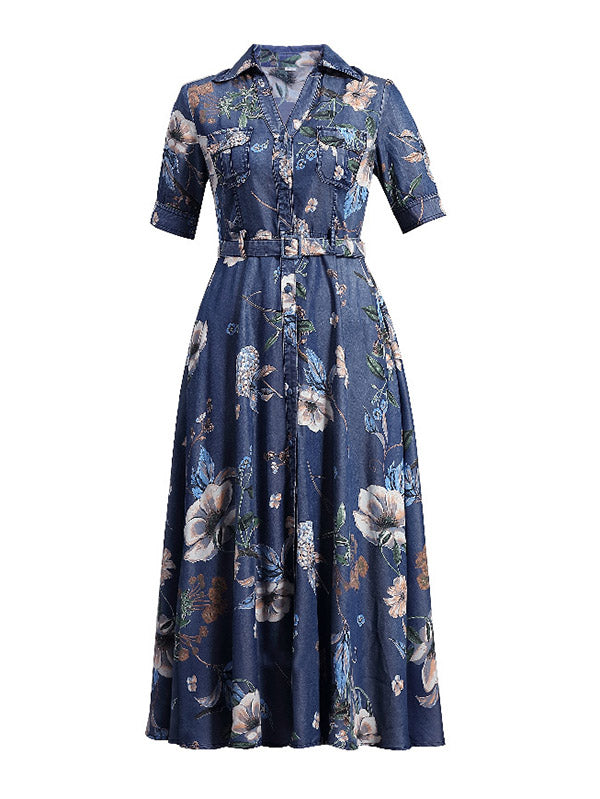 Original Applique Lapel Denim Dress