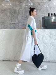 Street Style Contrast Color Short Sleeves Blouse Dress