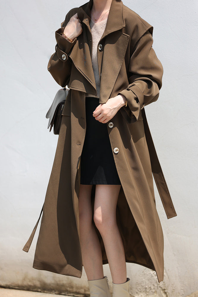 Windbreaker 2-Piece Suit Temperament Loose Belted Jacket