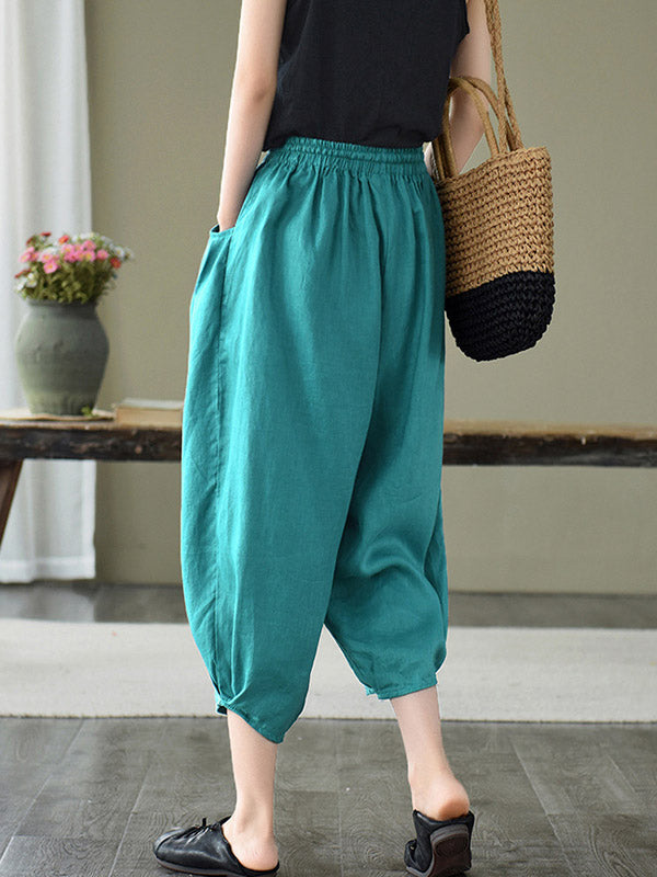 Artistic Retro Drawstring Elasticity Solid Pants