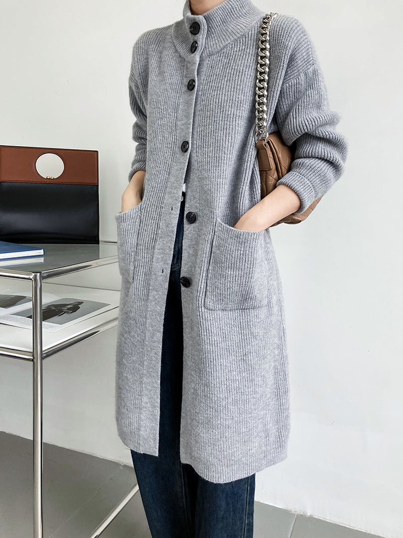 Retro Solid Thicken Knitted Midi Outwear