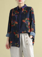 Artistic Retro Floral Shirt Blouse Tops