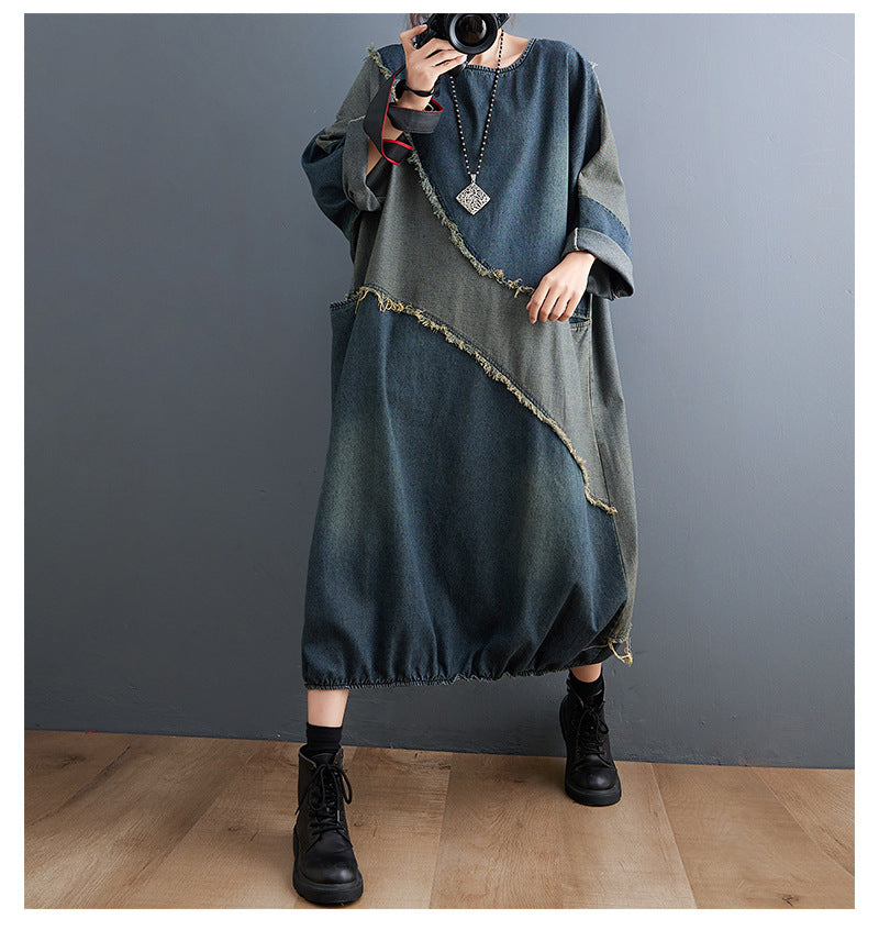Collision Color Splicing Loose Midi Dress