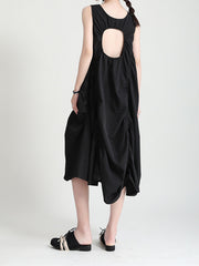 Sleeves Round Neck Irregular Ruffled Maxi Dress