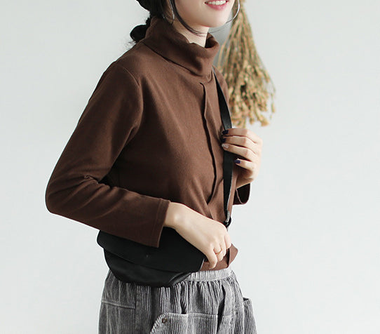 Simple Solid Color Turtleneck Long Sleeve T-Shirt