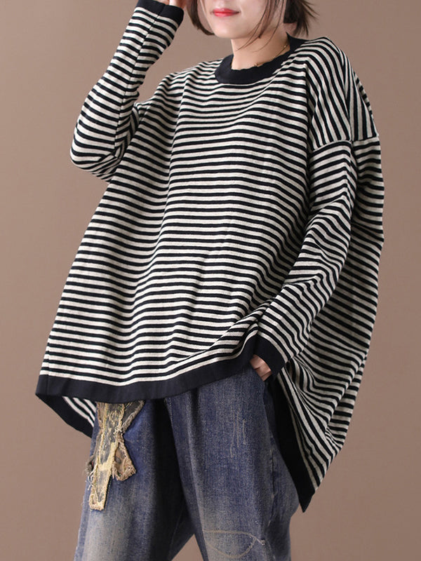 Round-Neck Striped Knitting Pullover Sweater