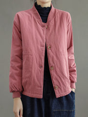 Women Retro Solid Color Casual Jacket