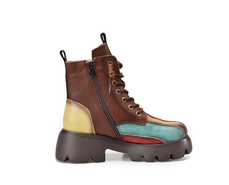 Retro Colorful Pu Platform Martin Boots