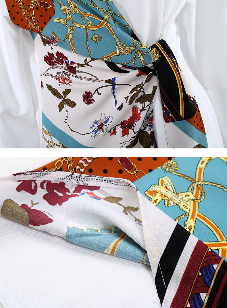 Short Sleeves Contrast Color Printed Midi Dress