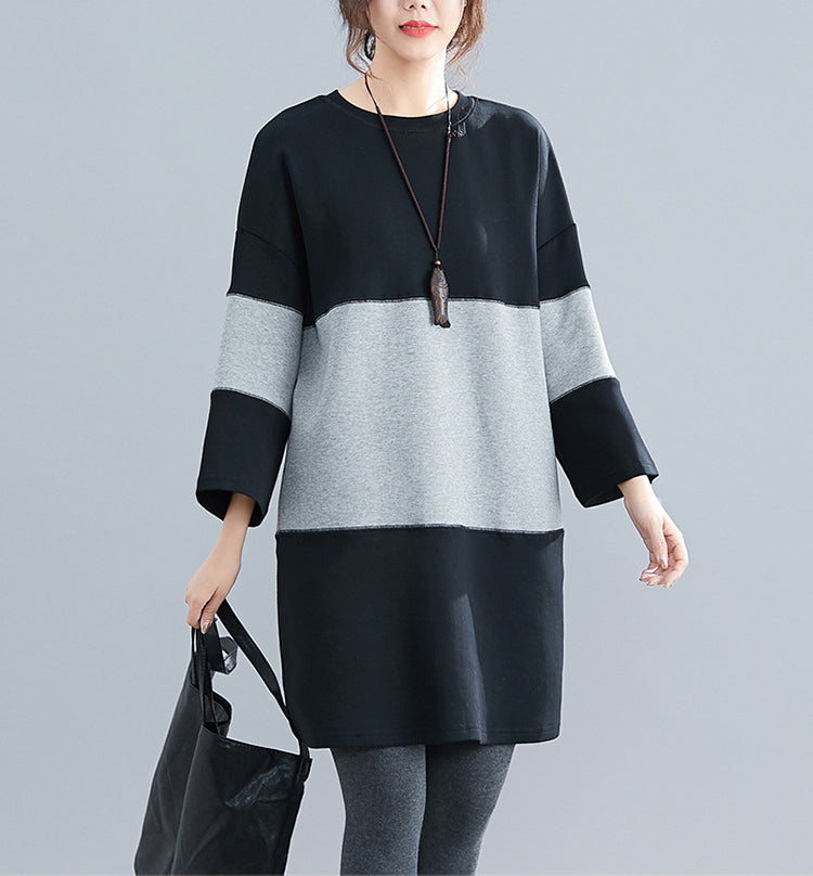 Large Size Stitching Loose Padded Sweater Dress