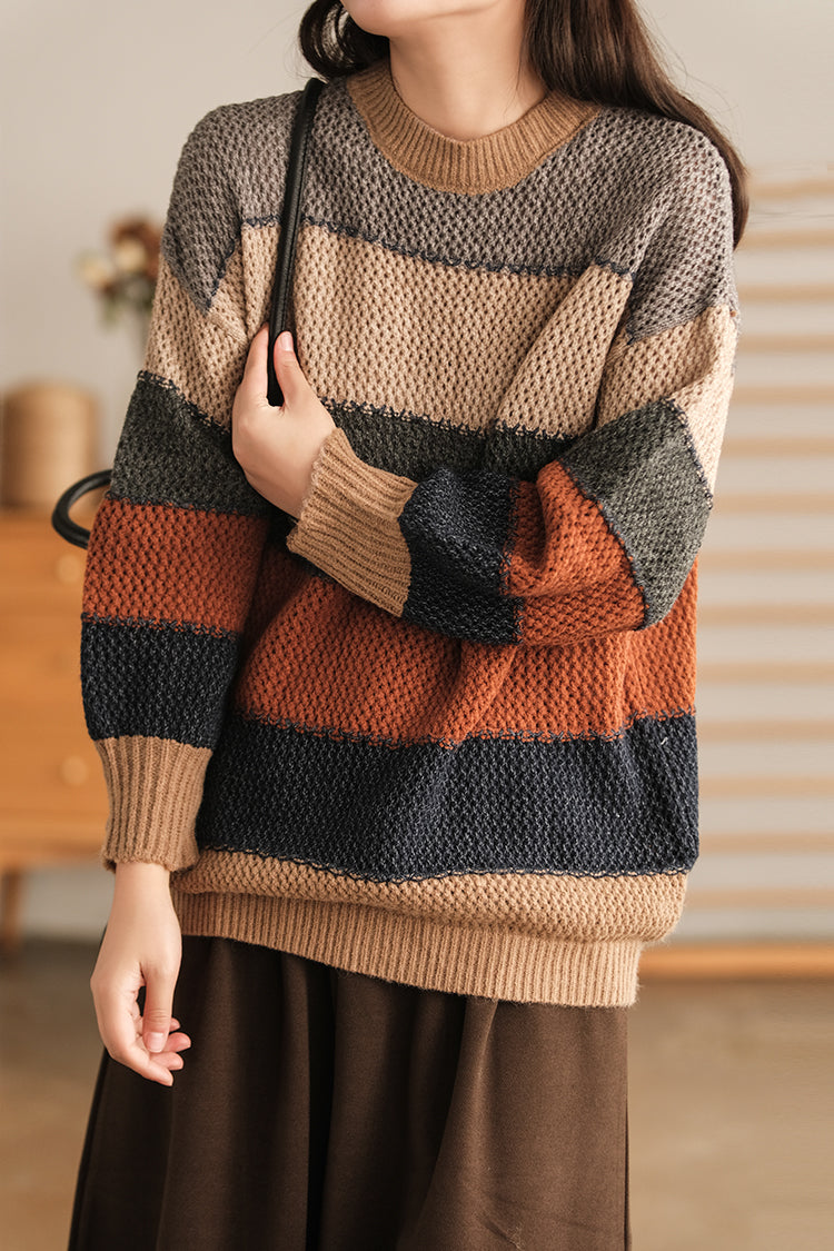 Loose Striped Round Neck Sweater