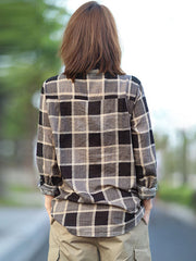 Artistic Splicing Small Pocket Retro Plaid Shirts