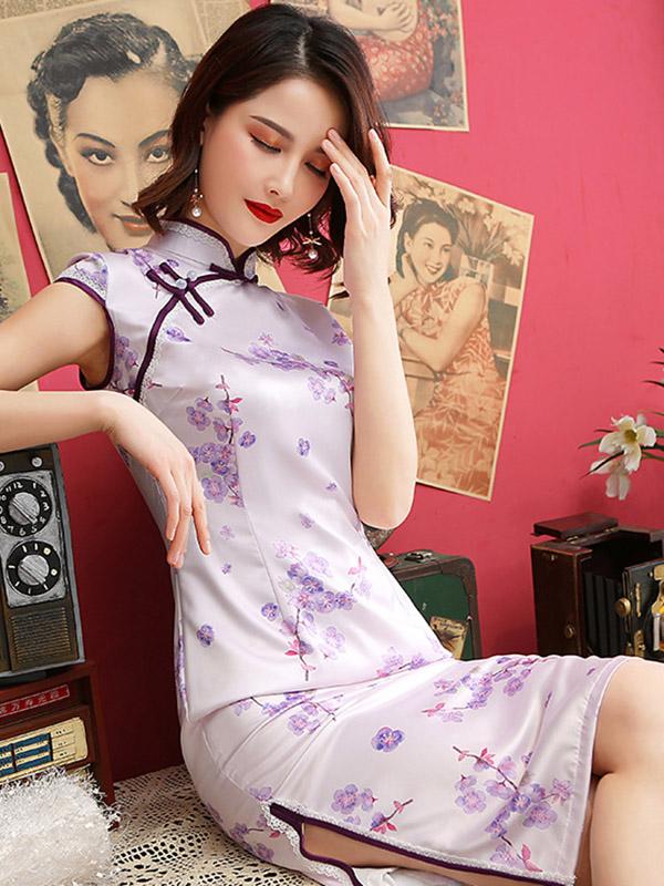 Vintage Floral Silk Improved Short Cheongsams