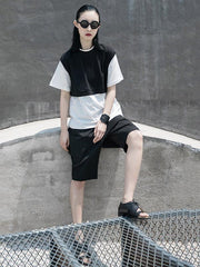 Loose False-Two Contrast High-Low T-Shirt