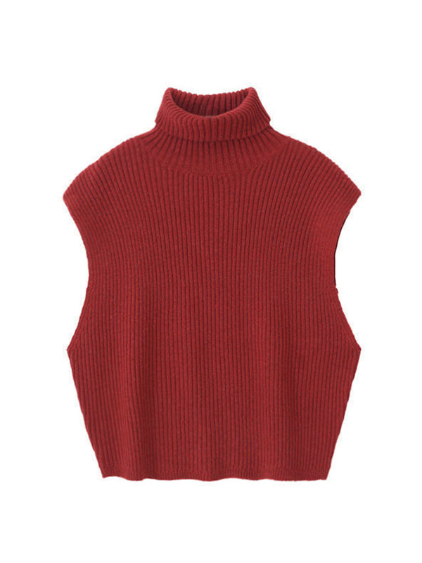 Casual Turtleneck Solid Color Waistcoat