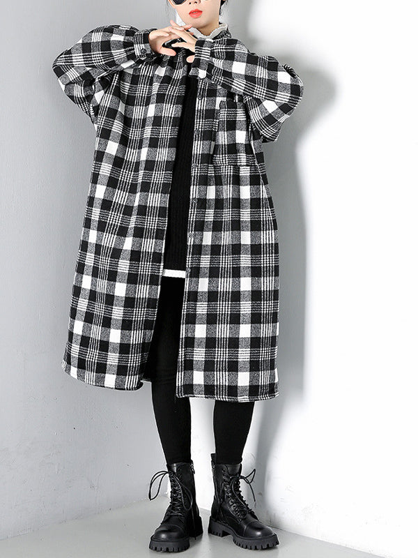 Women Plaid Printed Casual Loose Coat