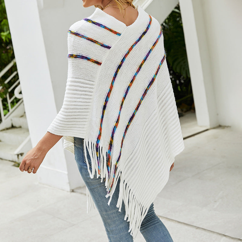 Colorful Tassel Knitted Round-Neck Shawl Sweater