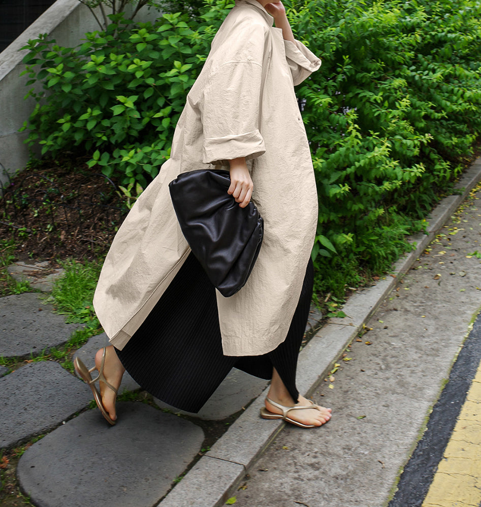 Casual Solid Color Stand Collar Long Coat