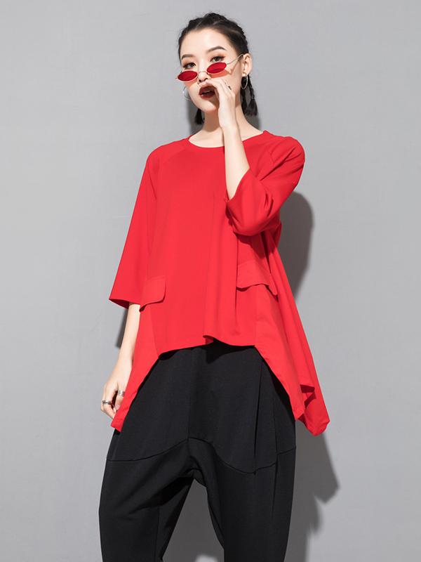 Solid Color Cropped Loose Batwing Sleeve  T-Shirt