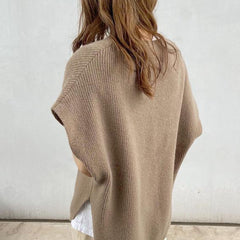 Loose Solid Color Knitted V-Neck Wasitcoat