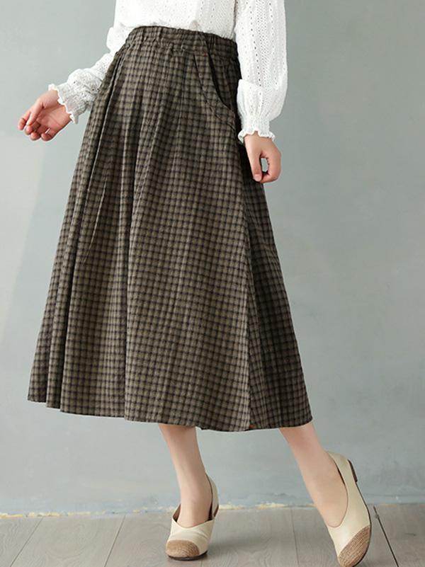 Vintage Loose Plaid A-Line Skirt