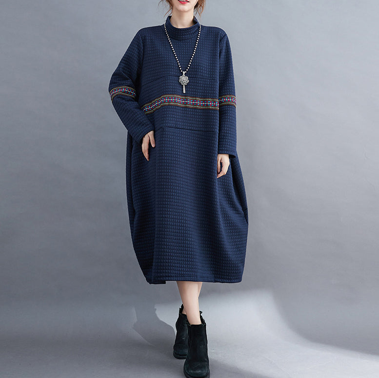 Large Size High Neck Loose Casual Midi Dress