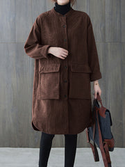 Women Stand Collar Solid Color Irregular Coat