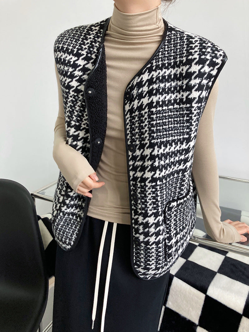 Houndstooth Plaid Jacquard Waistcoat