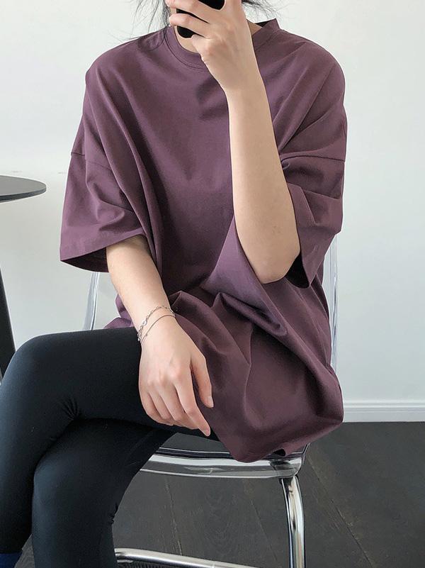 Solid Color Casual Loose Round Neck T-Shirt