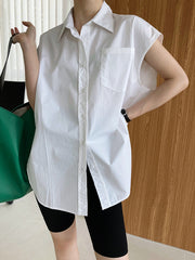 Simple Loose Right Angle Shoulder Sleeveless Shirts