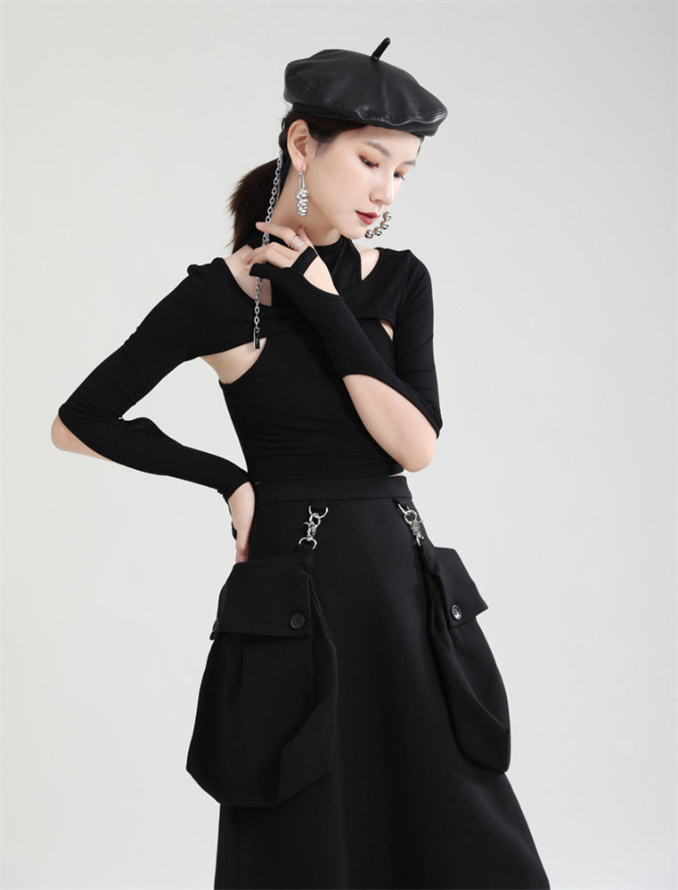 Hollow Cut Short T-Shirt Women's Slim Top