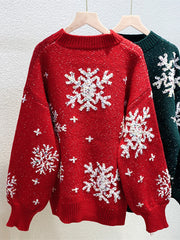 Christmas Snowflake Jacquard Round Neck Sweater