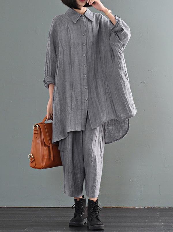Casual Solid Linen Long Blouse