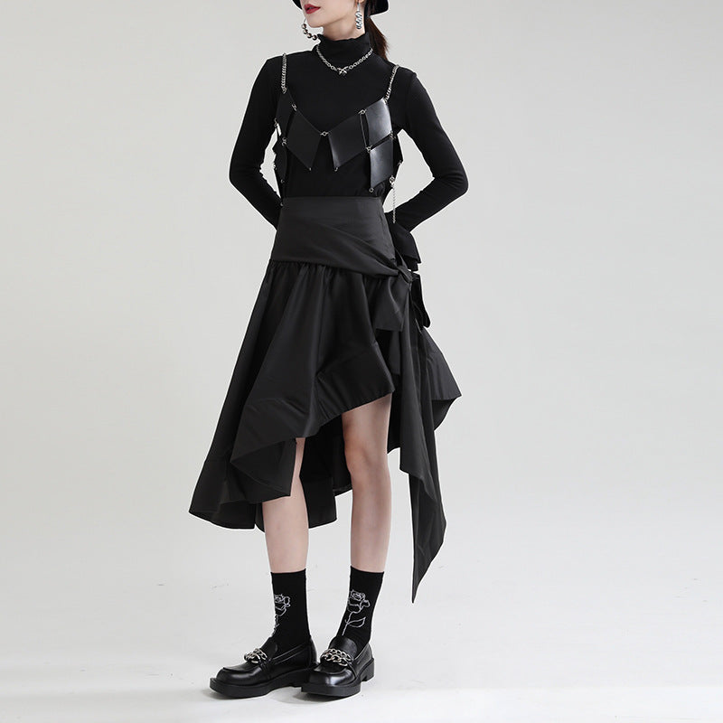 Original Design Irregular Solid Color Lace-Up Skirt