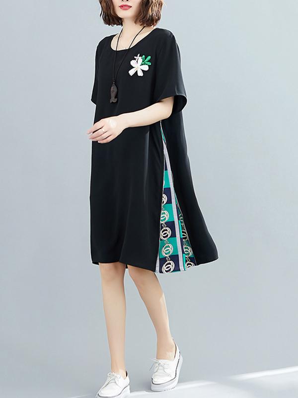 Plus Size Loose Split-Joint Print Midi Dress