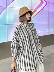 Half Sleeves Striped Loose Simple Blouse