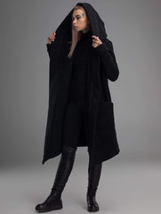 Thickened Black Hooded Coat