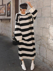 Knitting Loose Stripe Cotton Long Dress