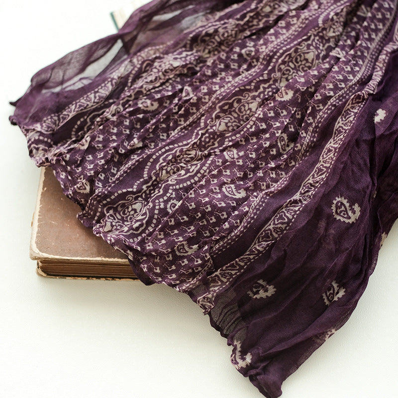 Literary All-Match Shawl Pleated Print Scarf