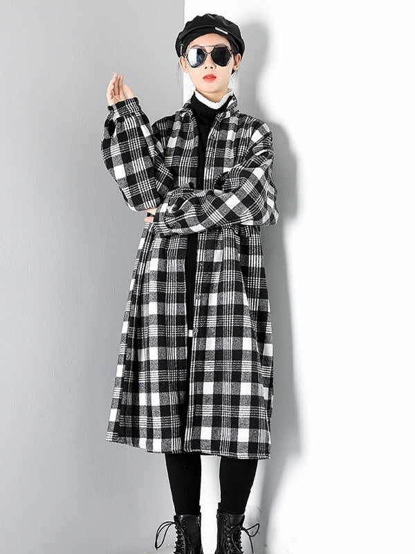 Women Plaid Printed Casual Loose Coat