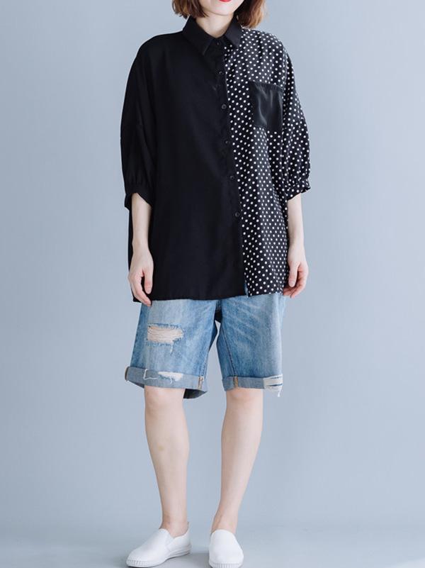 Polka-Dot Splicing Bat Sleeve Long Shirt