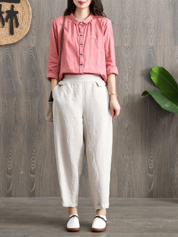 Vintage Ramie Cotton Solid Pant