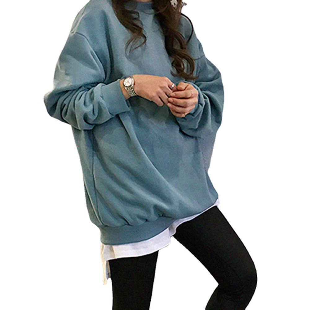 Casual Solid Color Crew-Neck Hoodie