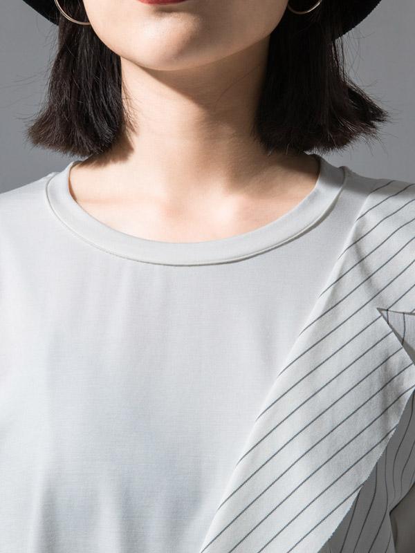 Striped Splicing Cropped Lace-Up T-Shirt