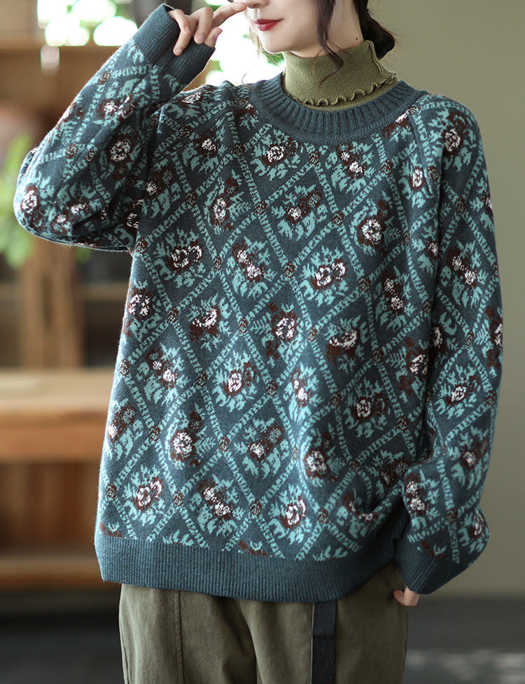 Retro Loose Jacquard Knitted Sweater