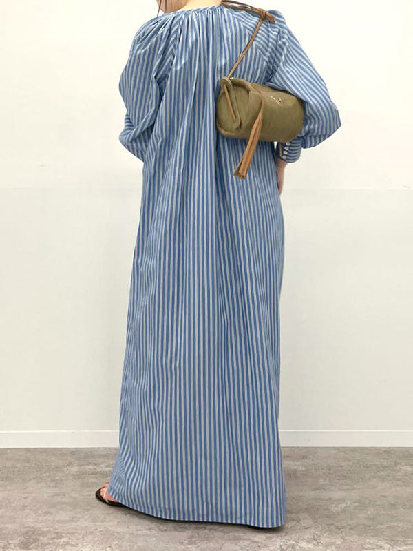 Loose And Retro Striped Maxi Dress