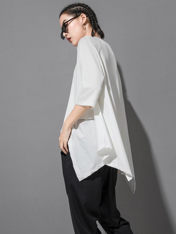 Solid Color Cropped Loose Batwing Sleeve  T-Shirt