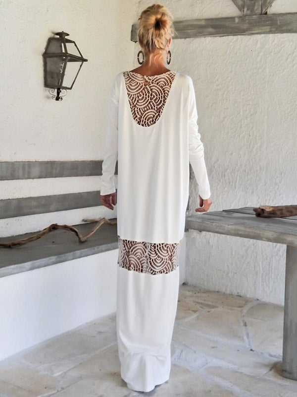 Split-Joint Long Sleeves Round-Neck Maxi Dress